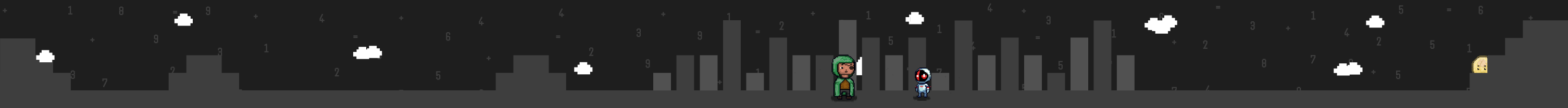 Pixelated, 90s game-style characters next to web3 charts, looking out for analytics